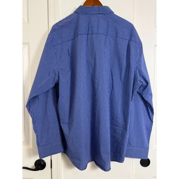 Van Heusen Traveler Dress Shirt XXL 18-18.5 Blue Plaid Button Front - Picture 7 of 8